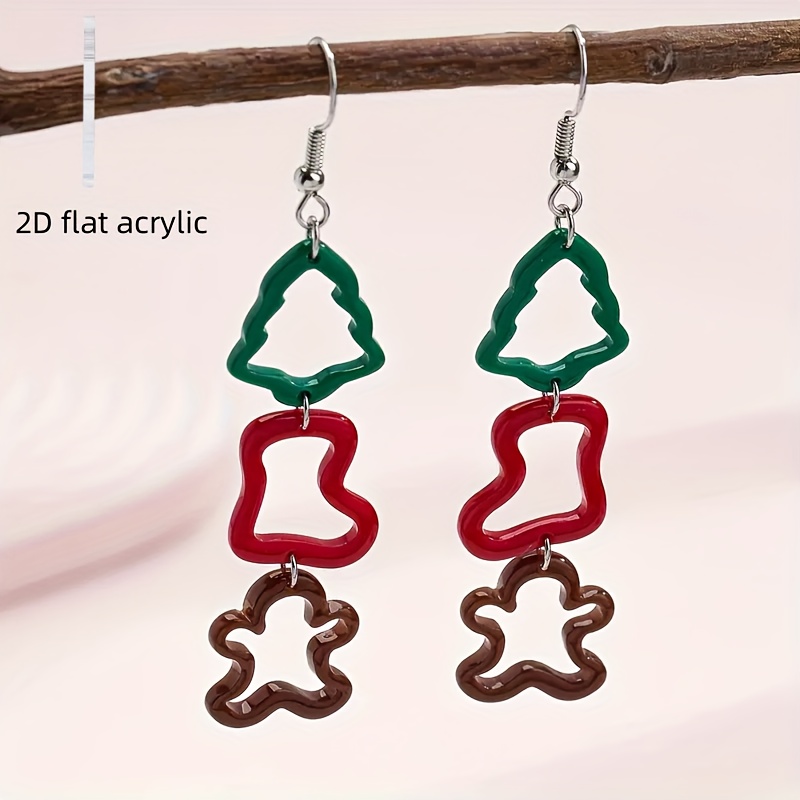 2pcs 2D Flat Hollow Christmas Tree Socks Earrings